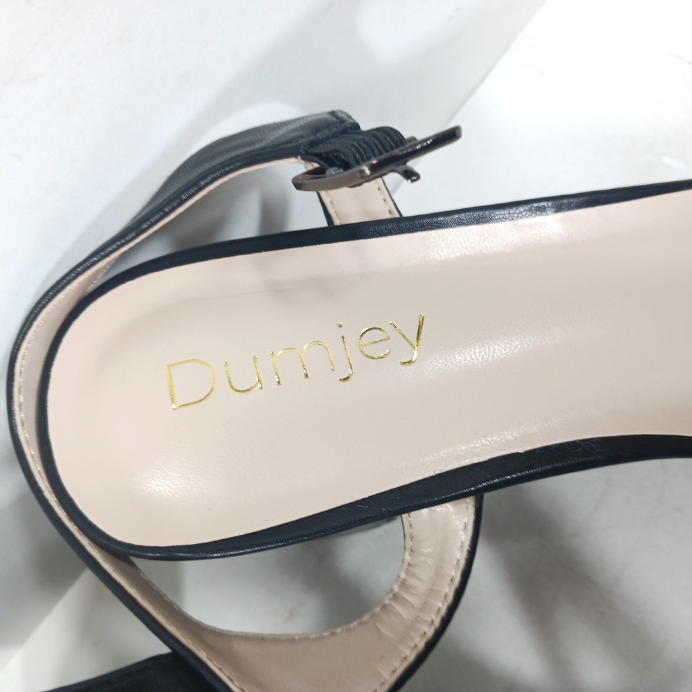 Dumjey Black Block Heel Sandals Ankle Strap Square Toe Size 9.5 Womens Shoes - Picture 3 of 9